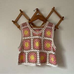 Granny Square Crochet Top - Pink, Yellow, White